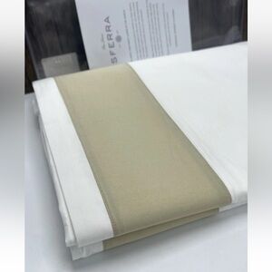 $304 SFERRA Casida Full/Queen Flat Sheet Long Staple Cotton 96x114” White/Oat